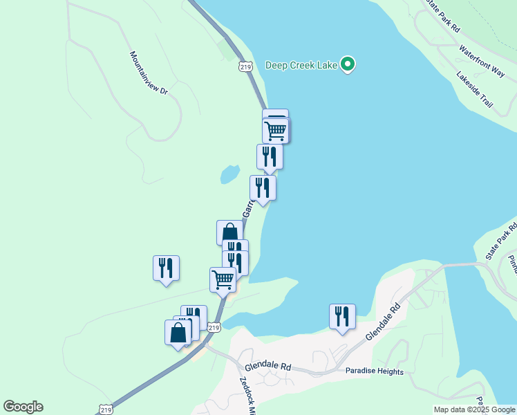 map of restaurants, bars, coffee shops, grocery stores, and more near 20100 Garrett Highway in Oakland