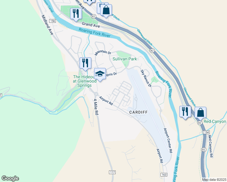 map of restaurants, bars, coffee shops, grocery stores, and more near 4231 Fanning Place in Glenwood Springs