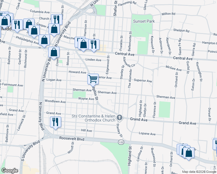 map of restaurants, bars, coffee shops, grocery stores, and more near 2404 Christel Avenue in Middletown