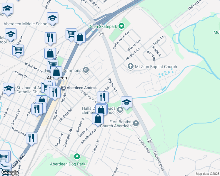 map of restaurants, bars, coffee shops, grocery stores, and more near 149 Osborn Road in Aberdeen