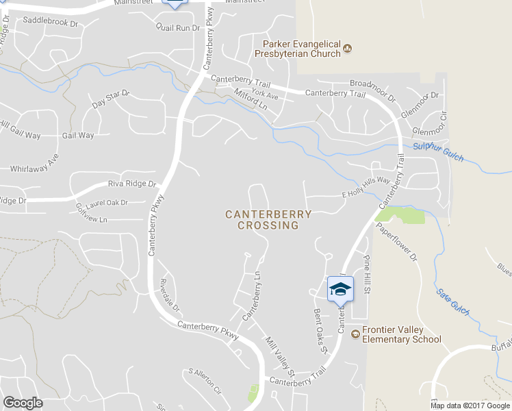 map of restaurants, bars, coffee shops, grocery stores, and more near 11498 Canterberry Lane in Parker