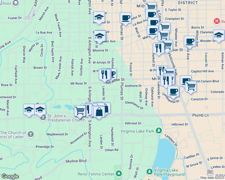 map of restaurants, bars, coffee shops, grocery stores, and more near 24A Kohlepp Avenue in Reno
