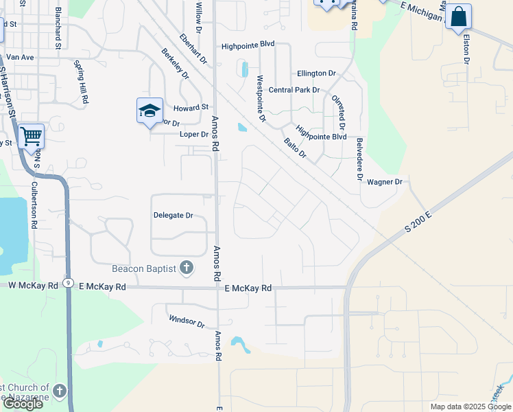 map of restaurants, bars, coffee shops, grocery stores, and more near 1640 Shelton Drive in Shelbyville