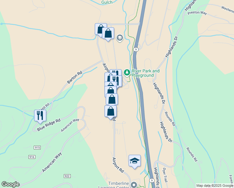 map of restaurants, bars, coffee shops, grocery stores, and more near 1850 Airport Road in Blue River