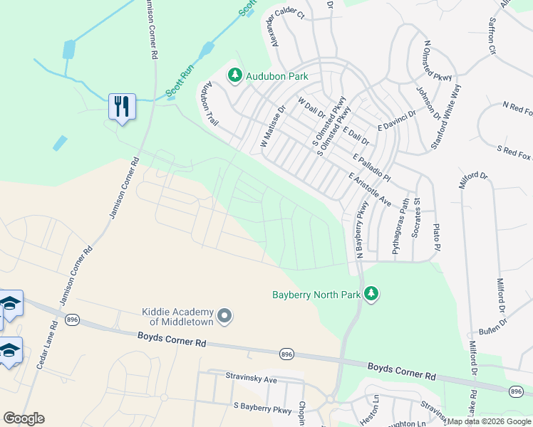 map of restaurants, bars, coffee shops, grocery stores, and more near 1717 Camber Avenue in Middletown