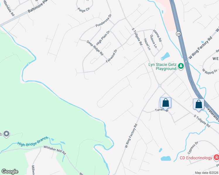 map of restaurants, bars, coffee shops, grocery stores, and more near 634 Iron Gate Road in Bel Air