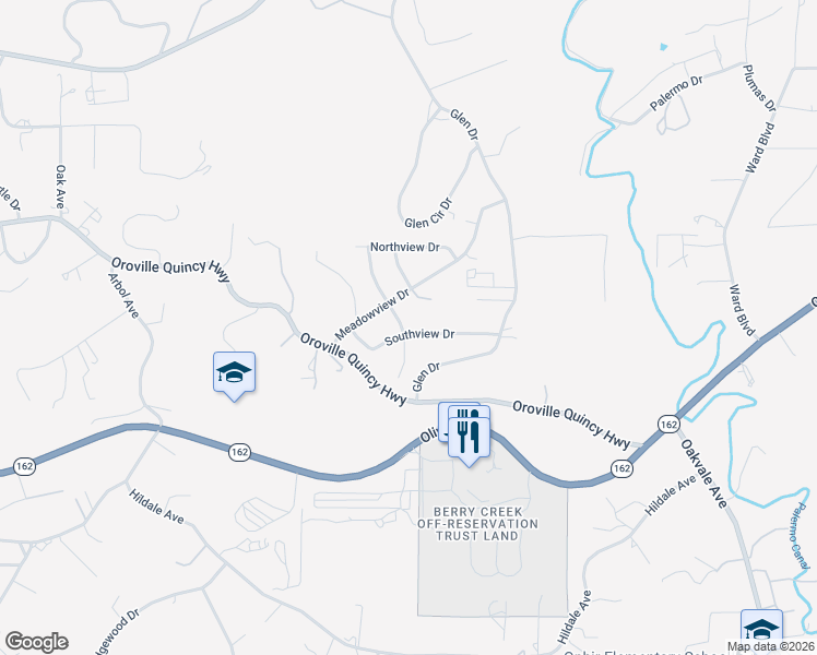 map of restaurants, bars, coffee shops, grocery stores, and more near 14 Southview Drive in Oroville