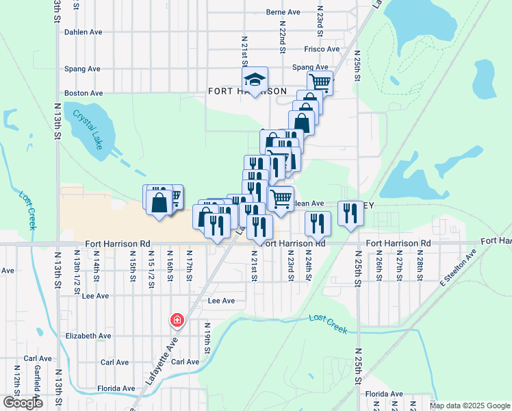 map of restaurants, bars, coffee shops, grocery stores, and more near 2111 Lafayette Avenue in Terre Haute