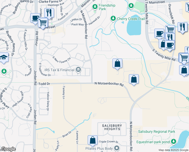 map of restaurants, bars, coffee shops, grocery stores, and more near 17616 Bluetrail Avenue in Parker