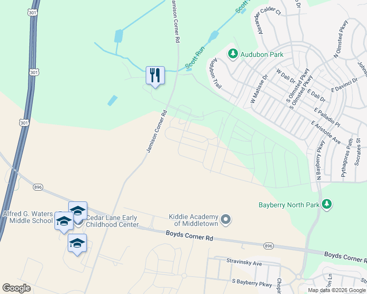 map of restaurants, bars, coffee shops, grocery stores, and more near 1242 East Fairlight Drive in Middletown