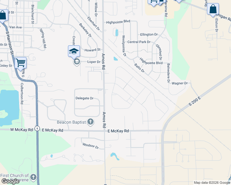 map of restaurants, bars, coffee shops, grocery stores, and more near 1640 Shelton Drive in Shelbyville