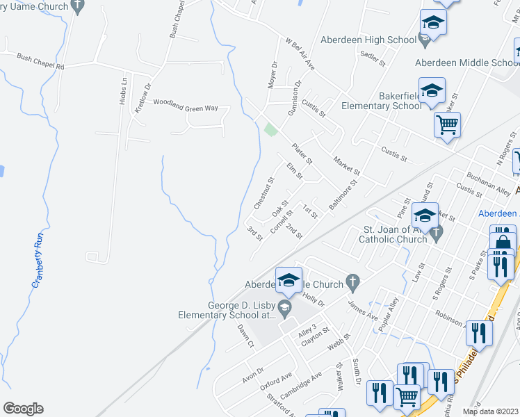 map of restaurants, bars, coffee shops, grocery stores, and more near 445 Chestnut Street in Aberdeen