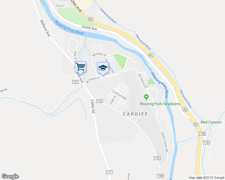 map of restaurants, bars, coffee shops, grocery stores, and more near 1473 1/2 Crawford Way in Glenwood Springs