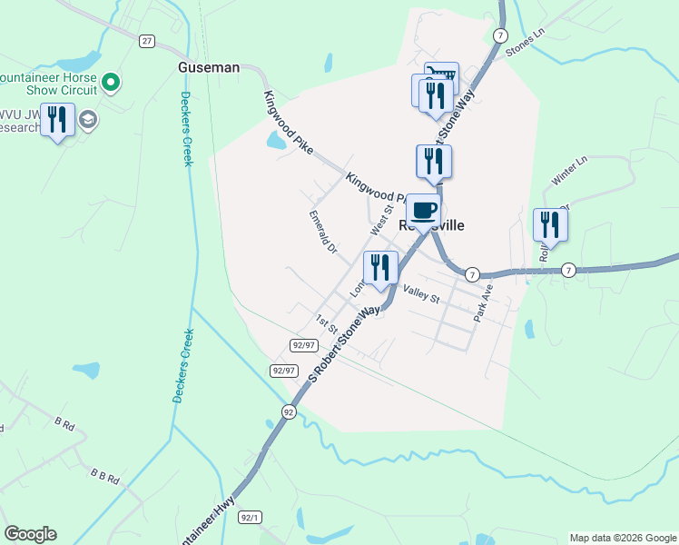 map of restaurants, bars, coffee shops, grocery stores, and more near 268 West Street in Reedsville