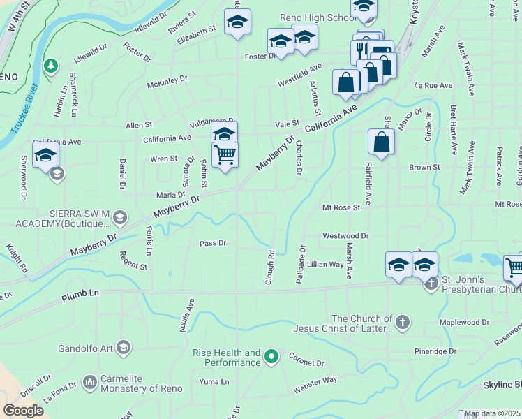 map of restaurants, bars, coffee shops, grocery stores, and more near 1201 Hardesty Drive in Reno