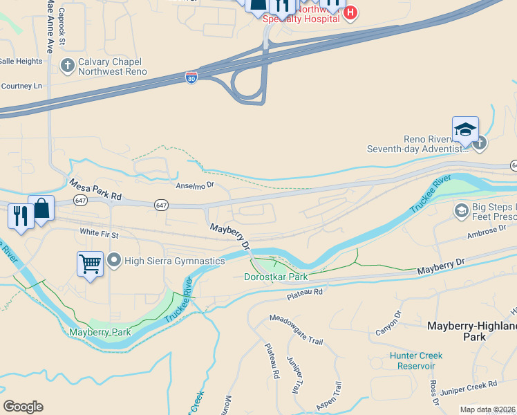 map of restaurants, bars, coffee shops, grocery stores, and more near 7440 West 4th Street in Reno