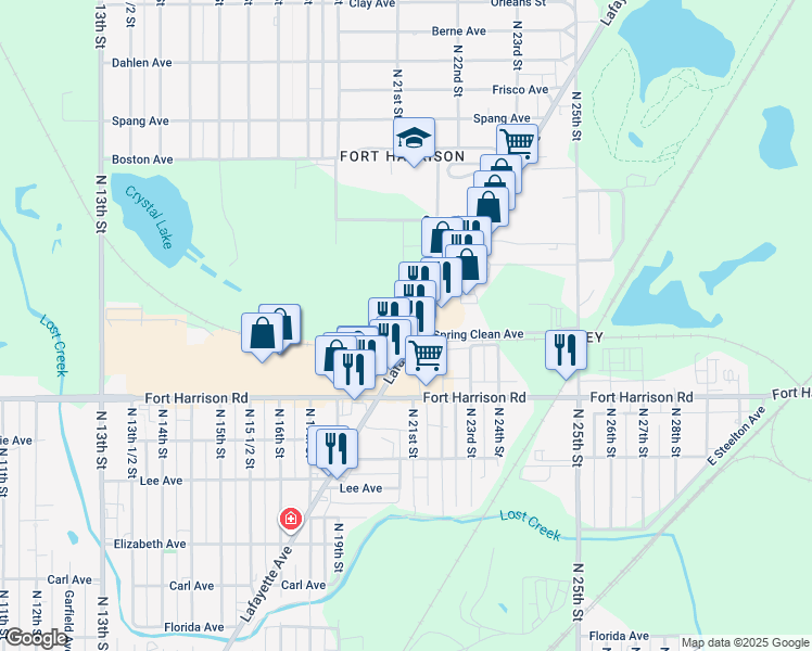 map of restaurants, bars, coffee shops, grocery stores, and more near 2107-2111 Lafayette Ave in Terre Haute
