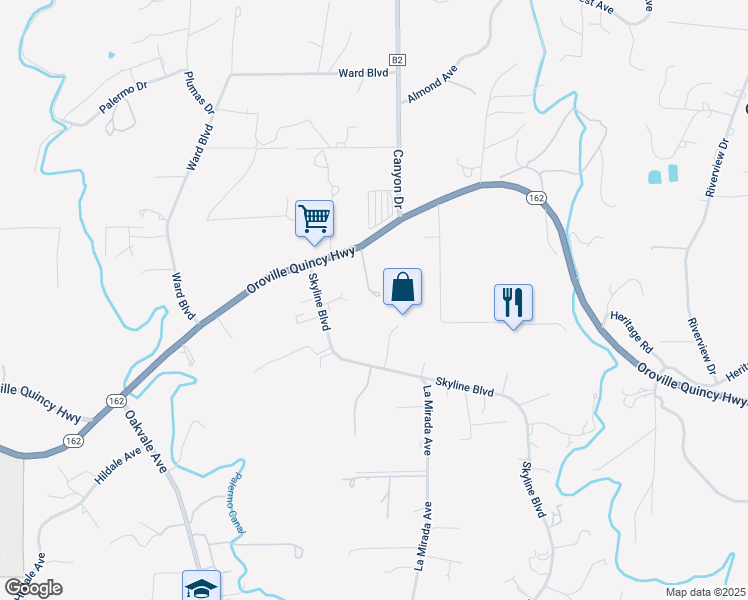 map of restaurants, bars, coffee shops, grocery stores, and more near 4666 Olive Highway in Oroville
