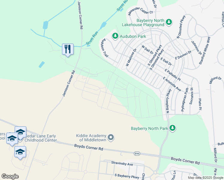 map of restaurants, bars, coffee shops, grocery stores, and more near 3130 Pett Level Drive in Middletown