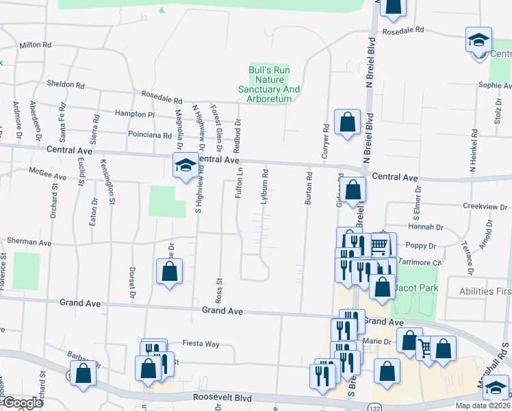 map of restaurants, bars, coffee shops, grocery stores, and more near 206 Lylburn Road in Middletown