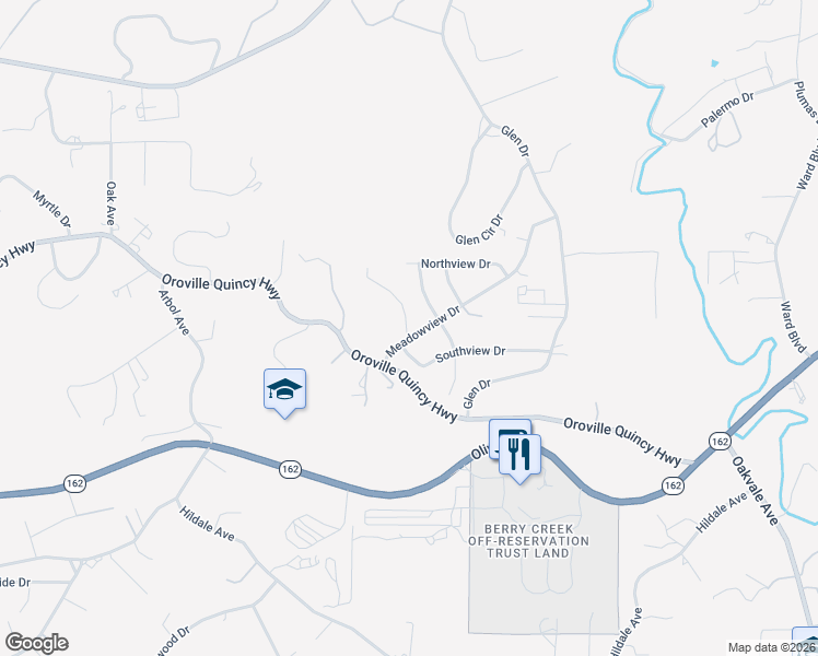 map of restaurants, bars, coffee shops, grocery stores, and more near 6 Meadowview Drive in Oroville
