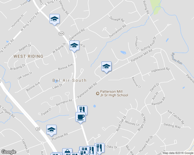 map of restaurants, bars, coffee shops, grocery stores, and more near 1720 Sable Court in Bel Air