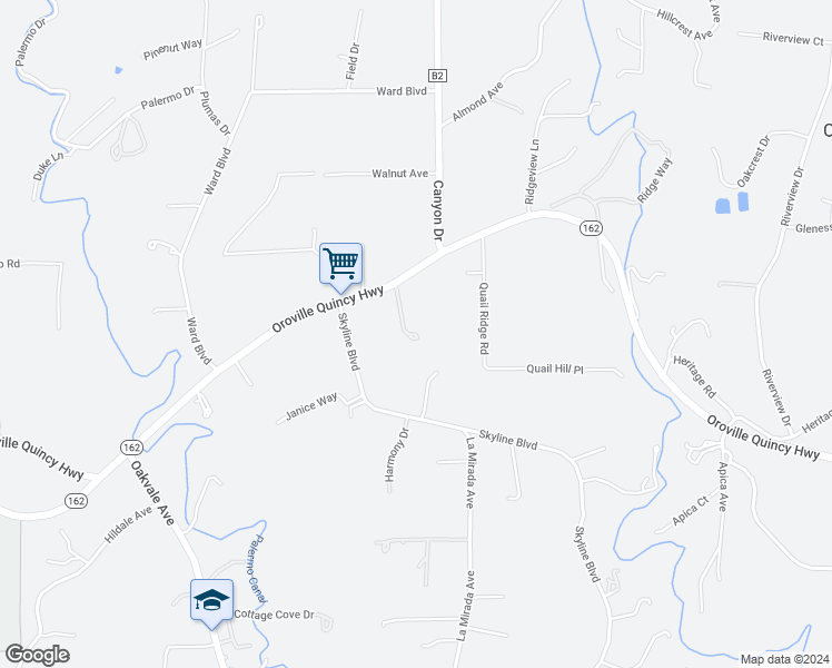 map of restaurants, bars, coffee shops, grocery stores, and more near 4666 Olive Highway in Oroville