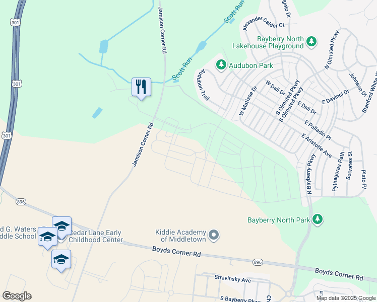 map of restaurants, bars, coffee shops, grocery stores, and more near 2816 Armoury Lane in Middletown
