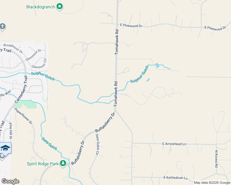 map of restaurants, bars, coffee shops, grocery stores, and more near 10109 Tomahawk Road in Parker