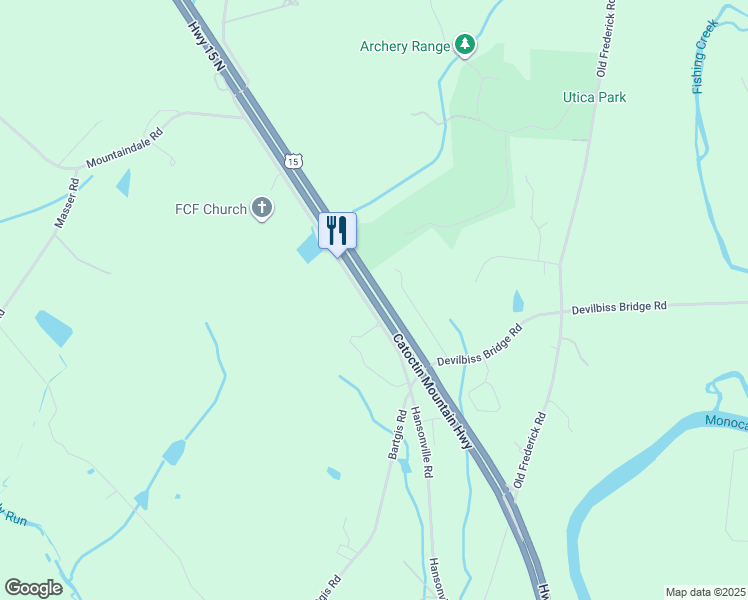 map of restaurants, bars, coffee shops, grocery stores, and more near Catoctin Mountain Highway in Frederick