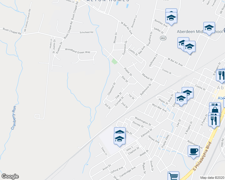map of restaurants, bars, coffee shops, grocery stores, and more near 427 Chestnut Street in Aberdeen