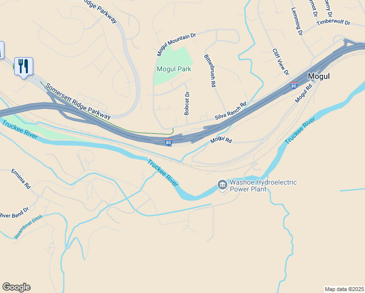 map of restaurants, bars, coffee shops, grocery stores, and more near Unnamed Road in Reno