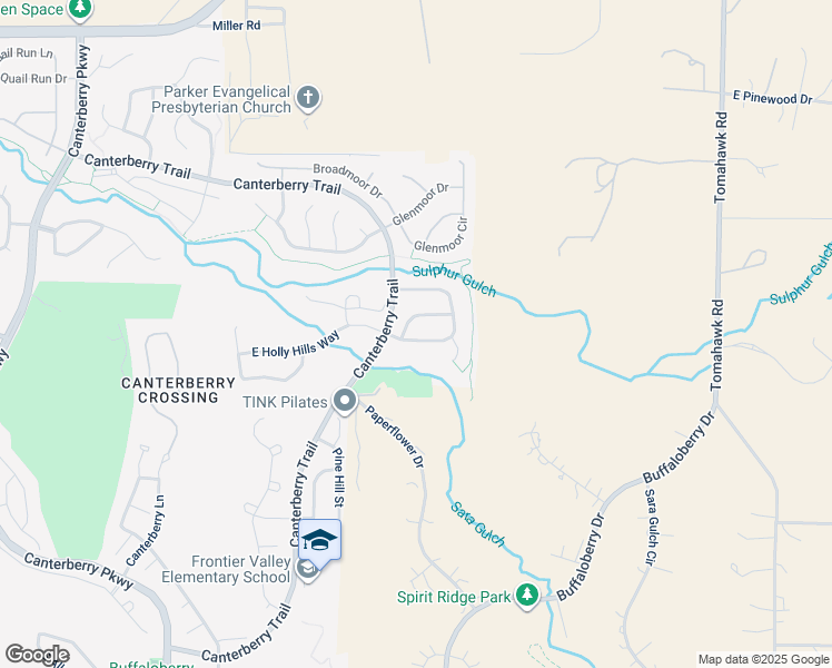 map of restaurants, bars, coffee shops, grocery stores, and more near 23965 East Willowbrook Avenue in Parker