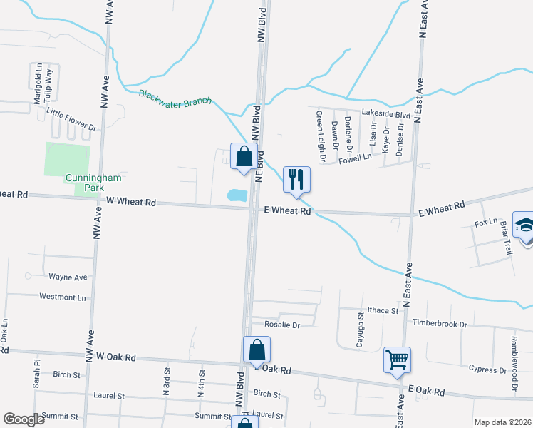 map of restaurants, bars, coffee shops, grocery stores, and more near 1654 Northwest Boulevard in Vineland