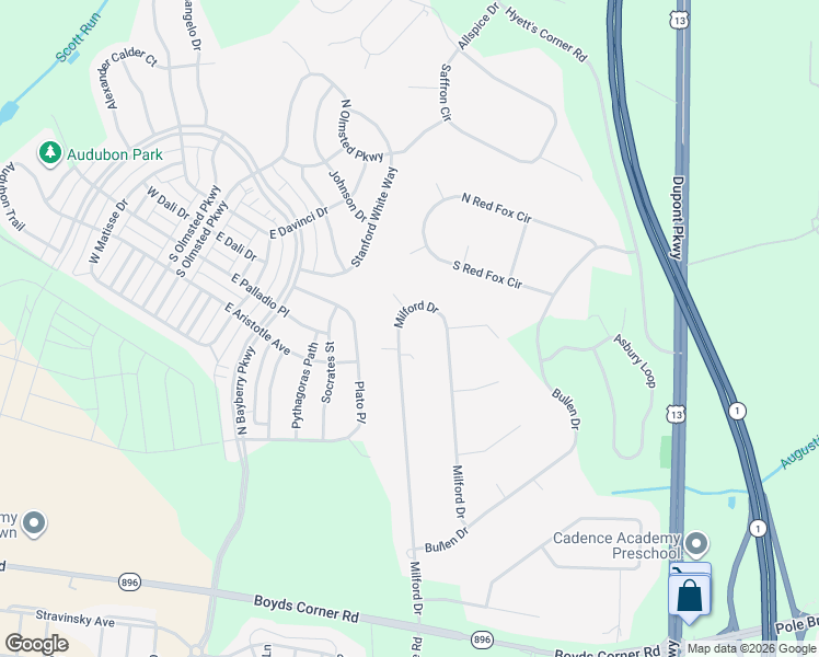 map of restaurants, bars, coffee shops, grocery stores, and more near 236 Milford Drive in Middletown