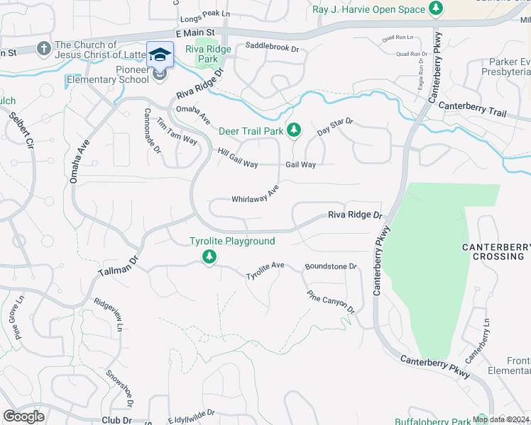 map of restaurants, bars, coffee shops, grocery stores, and more near 21933 Swale Drive in Parker