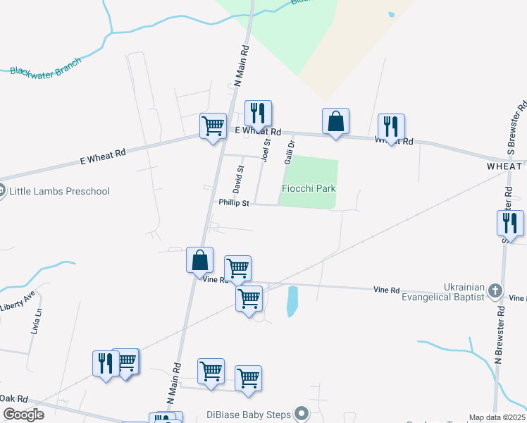 map of restaurants, bars, coffee shops, grocery stores, and more near 1875 Phillip Street in Vineland