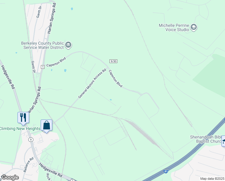 map of restaurants, bars, coffee shops, grocery stores, and more near 608 Caperton Boulevard in Martinsburg