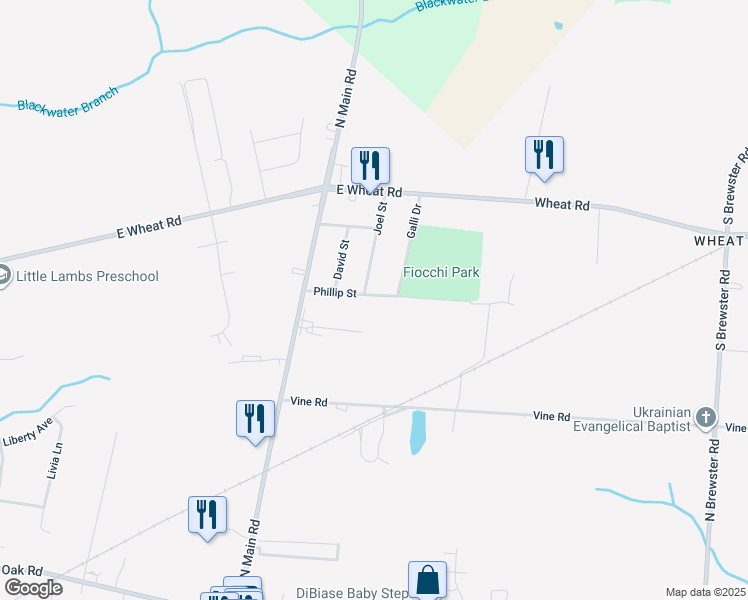 map of restaurants, bars, coffee shops, grocery stores, and more near 1875 Phillip Street in Vineland