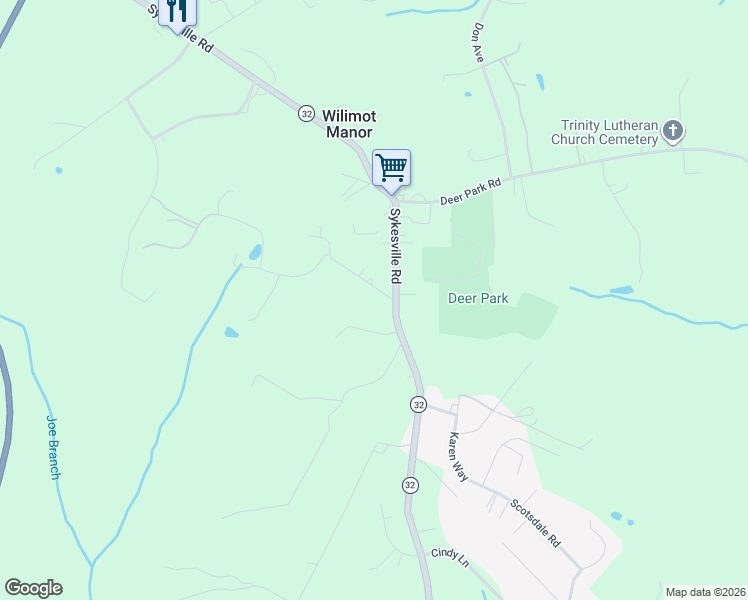 map of restaurants, bars, coffee shops, grocery stores, and more near 2332 Sykesville Road in Westminster