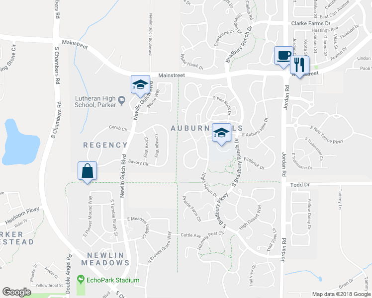 map of restaurants, bars, coffee shops, grocery stores, and more near 11650 S Cormorant Cir in Parker