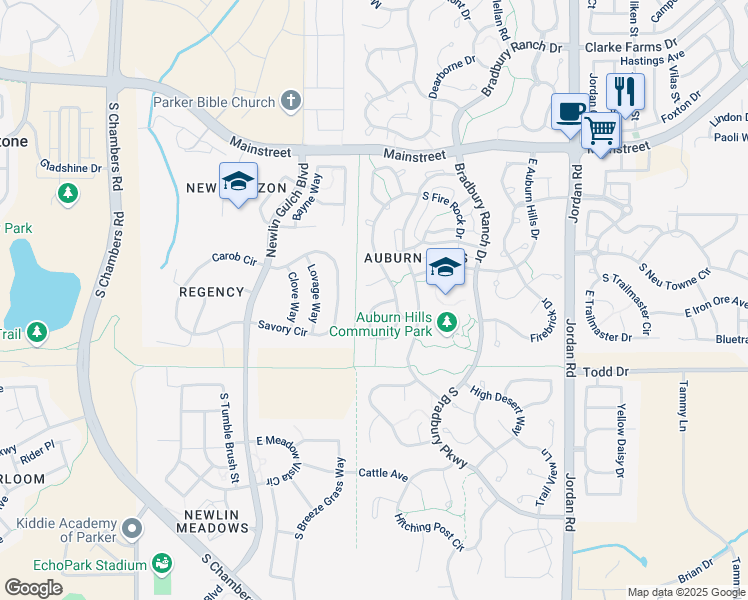map of restaurants, bars, coffee shops, grocery stores, and more near 11650 South Cormorant Circle in Parker