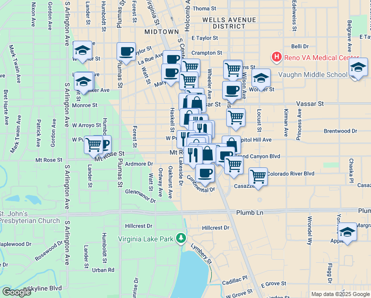 map of restaurants, bars, coffee shops, grocery stores, and more near 1426 Tonopah Street in Reno