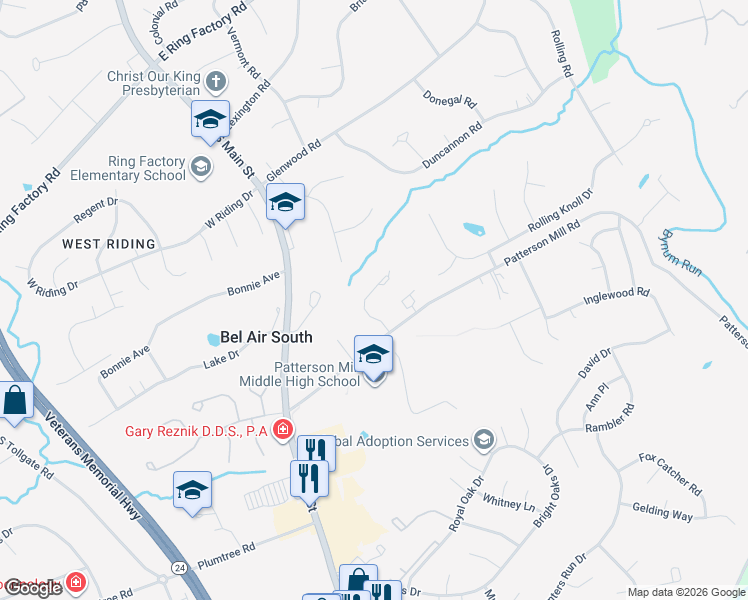 map of restaurants, bars, coffee shops, grocery stores, and more near 1709 Sable Court in Bel Air