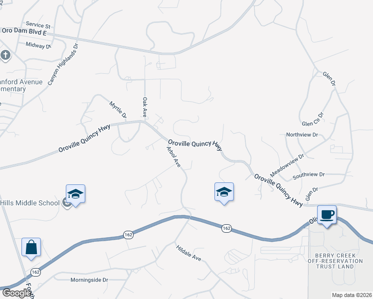 map of restaurants, bars, coffee shops, grocery stores, and more near 2590 Oro Quincy Highway in Oroville