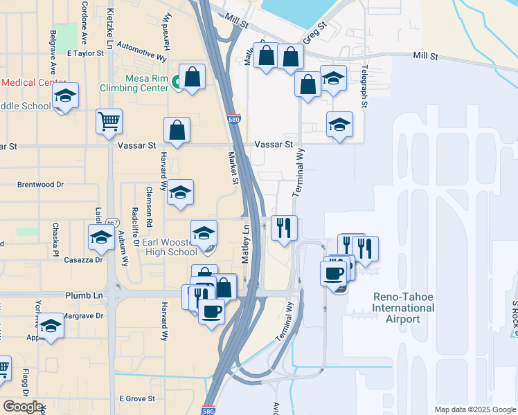 map of restaurants, bars, coffee shops, grocery stores, and more near in Reno