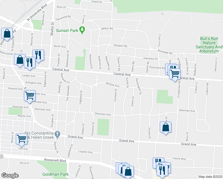 map of restaurants, bars, coffee shops, grocery stores, and more near 3000 McGee Avenue in Middletown
