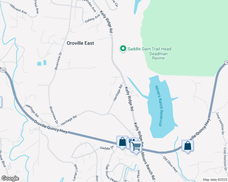map of restaurants, bars, coffee shops, grocery stores, and more near 34 Rogers Ridge Court in Oroville