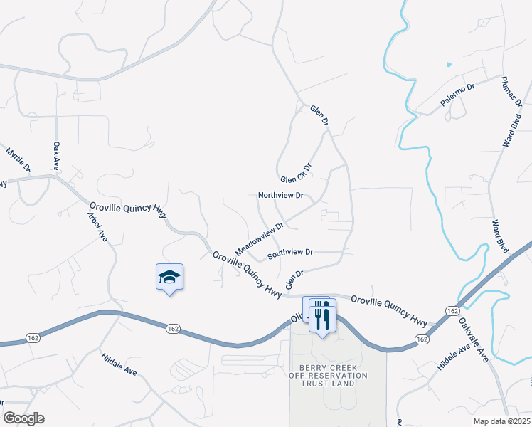 map of restaurants, bars, coffee shops, grocery stores, and more near 7 Westwood Way in Oroville