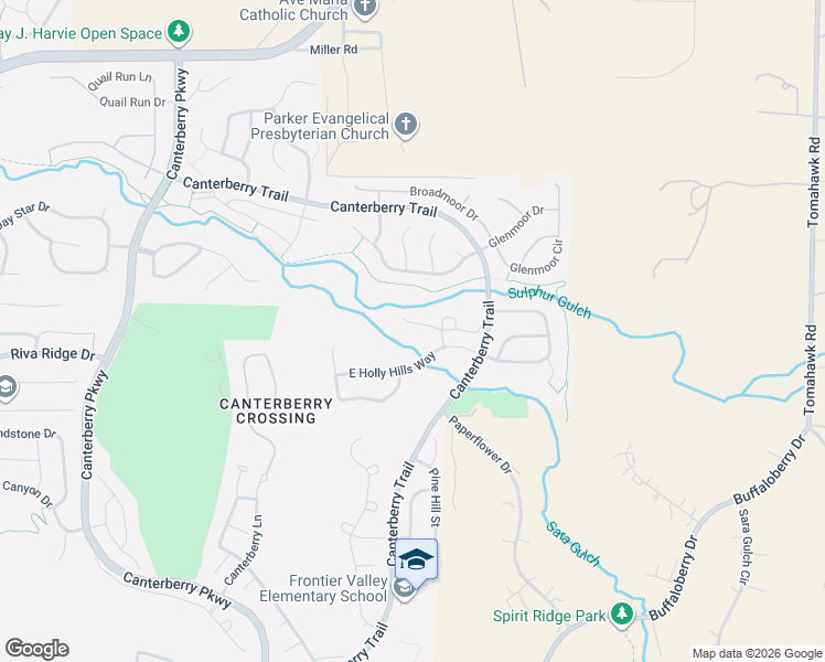 map of restaurants, bars, coffee shops, grocery stores, and more near 23724 Eagle Bend Lane in Parker